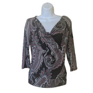 ---  Black Gray and Red Paisley Print Top Size Small (runs large)